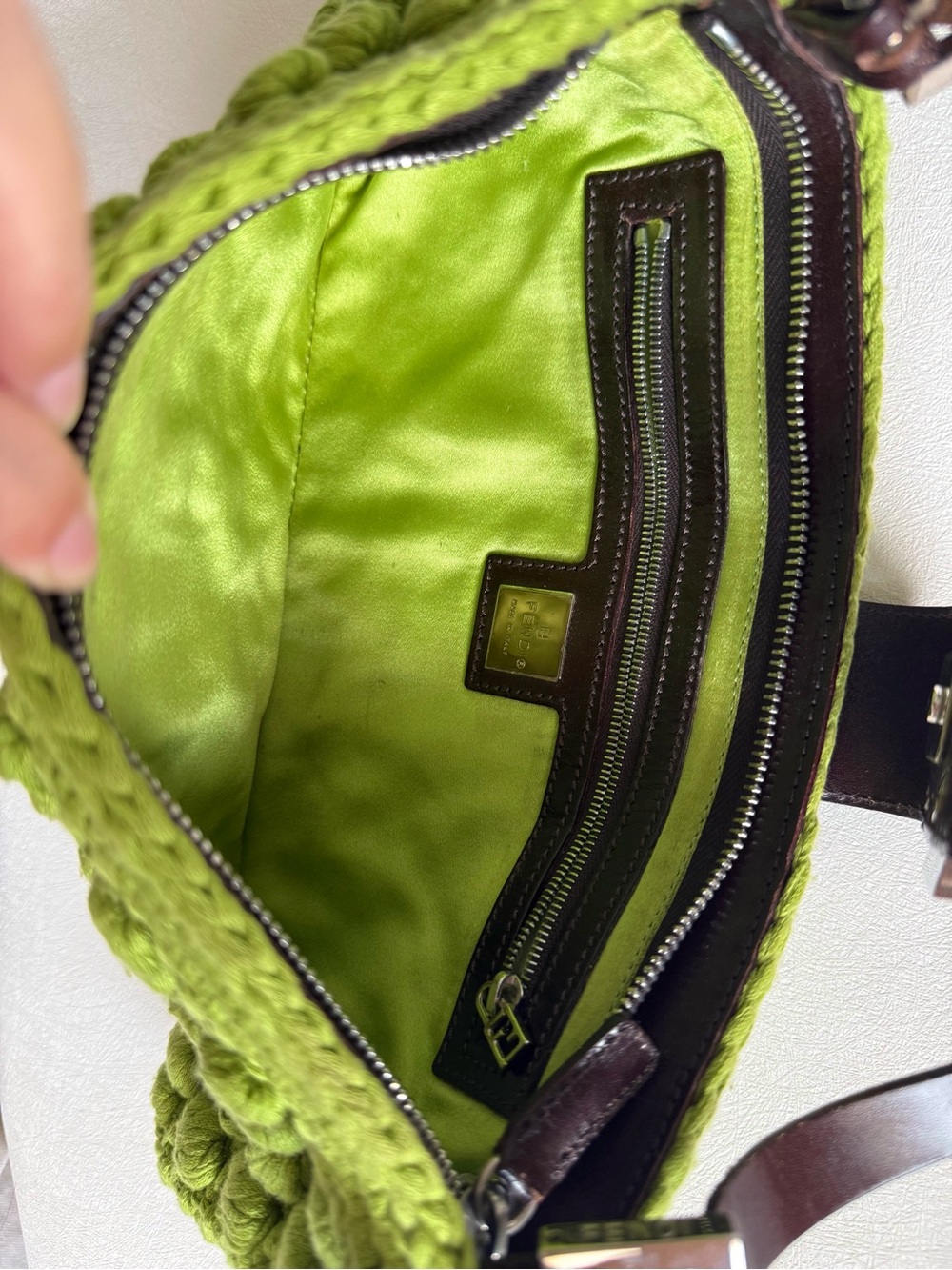 Vintage Fendi Green Crochet Baguette Crossbody Bag - Picture 8 of 8